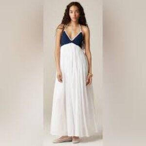 NEW NWT J. Crew Crochet mixy dress in White Navy  Medium ties halter blue